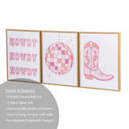 Mainstays 3 Pc Set Pink Western Theme Wall Art, Howdy, Boot, and Disco Globe