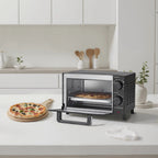 Mainstays 4 Slice Countertop Toaster Oven with 3 Settings, Includes Baking Rack and Pan, Black, New