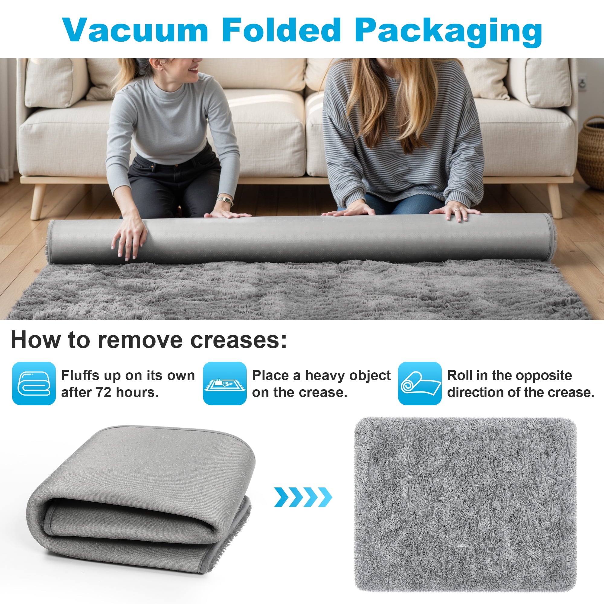 Nefoso Shag Area Rug, 8ft x 10ft Soft Fluffy Area Rugs for Living Room Bedroom Decor Carpet, Light Gray