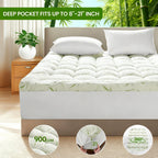 Baauye Cooling Bamboo Mattress Topper, 900GSM Quilted Mattress Pad with 8-21" Deep Pocket, King, Green