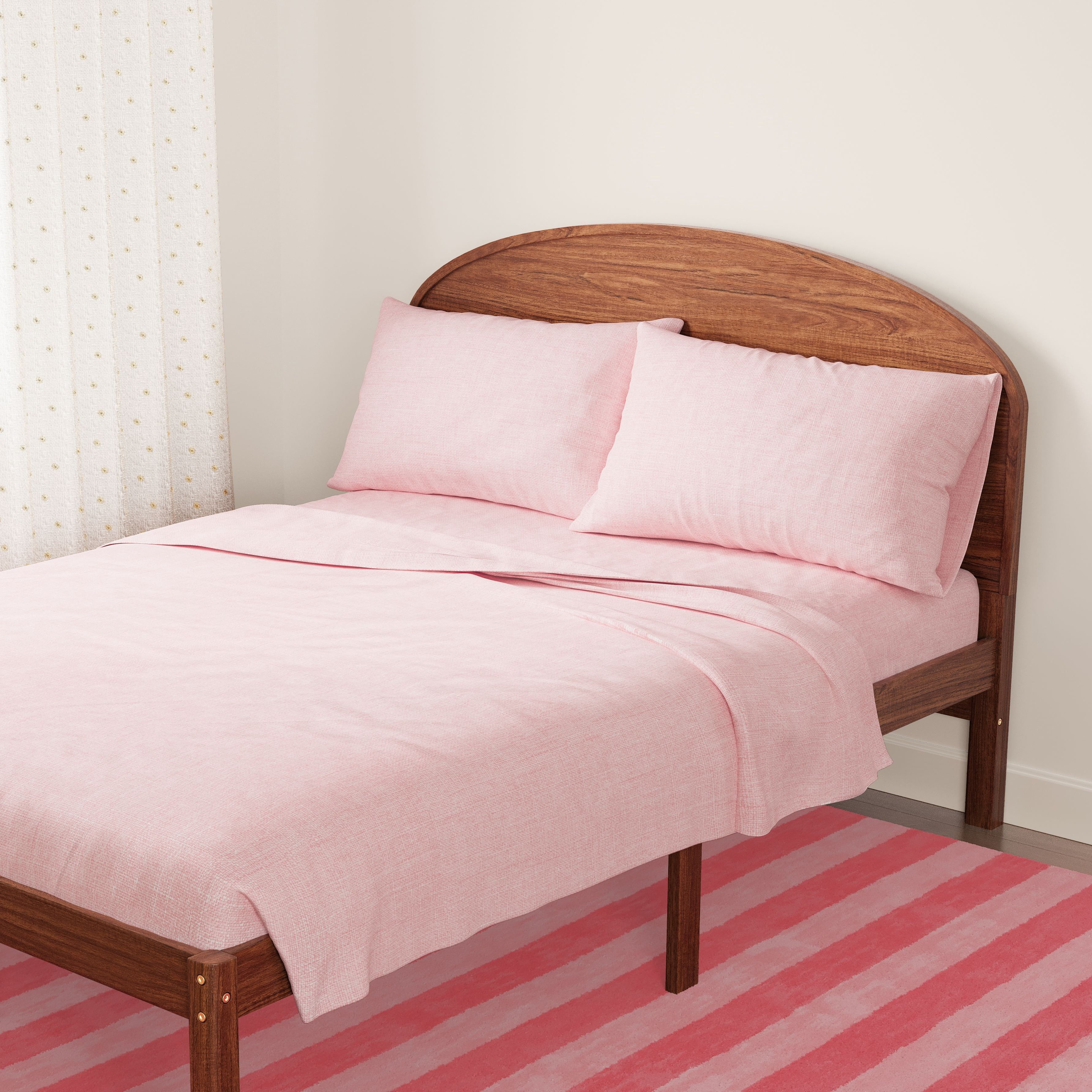 Mainstays Kids 100% Cotton Percale Bed Sheet Set, Full, Light Pink, 4 Pieces