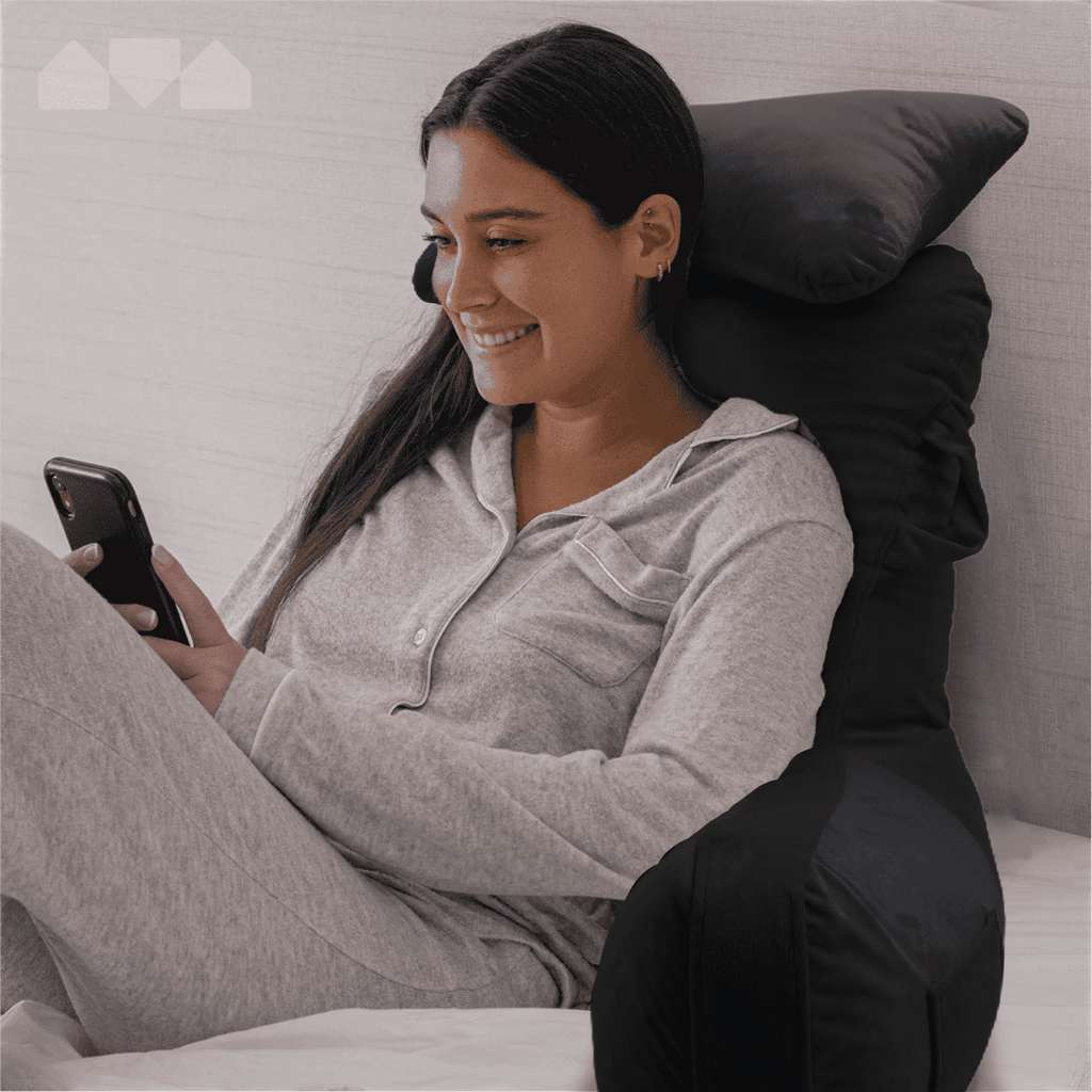 PHOGARY 31inch Reading Pillow for Bed Backrest with Arms - Black - Adult, Ultra-Comfy Microplush Cover & Detachable Neck Roll - Unmatched Support Bed Rest Sit Up Pillow