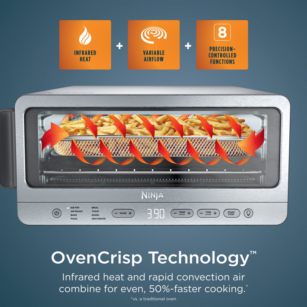 Ninja Flip Toaster Oven & Air Fryer, 8-in-1 Functionality, Storage Space, Air Fry Basket, Sheet Pan, Wire Rack & Removable Crumb Tray, SP151 Stainless