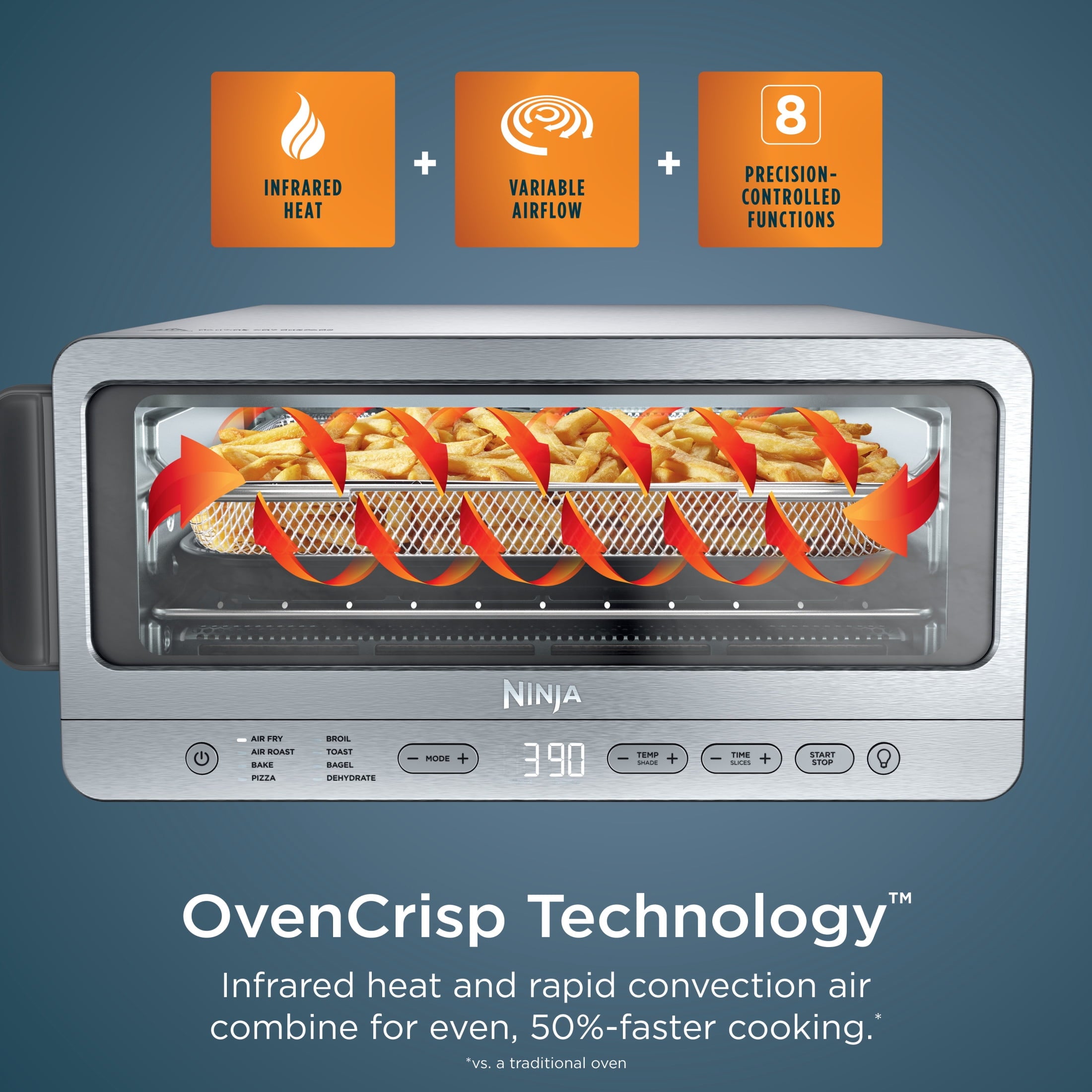 Ninja Flip Toaster Oven & Air Fryer, 8-in-1 Functionality, Storage Space, Air Fry Basket, Sheet Pan, Wire Rack & Removable Crumb Tray, SP151 Stainless