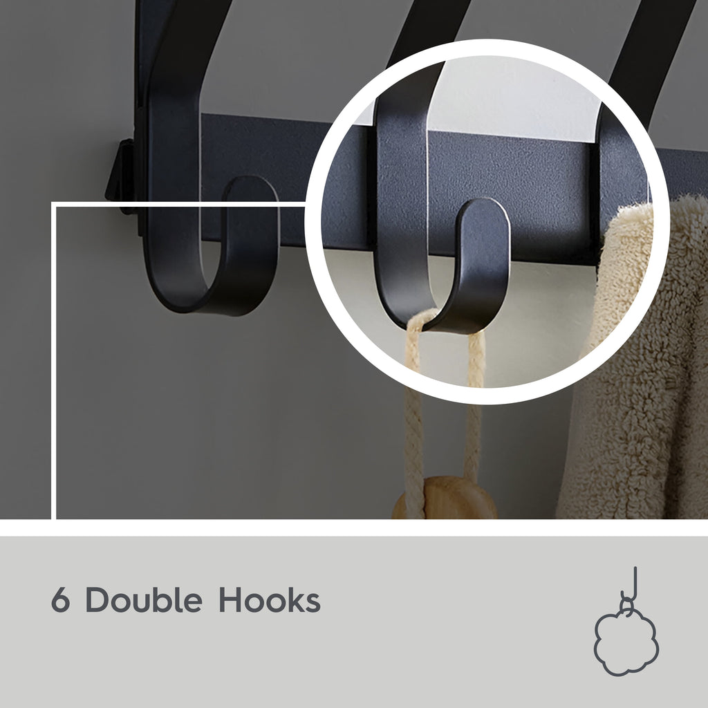 Better Homes & Gardens SnugFit Over-the-Door Hanging Hooks, 6 Double Hooks, Matte Black