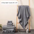 Jessy Home 4 Pack Dark Gray Stripe Large Bath Towels Set Oversized Microfiber Bath Sheet Soft Towel Set