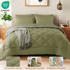 Sonoro Kate Queen Comforter Set Sage Green, Bed in a Bag 7 Pieces, Luxury Soft All-Season Bedding Set with Down Alternative Comforter, 1 Flat & 1 Fitted Sheets, 2 Pillowcases & 2 Shams