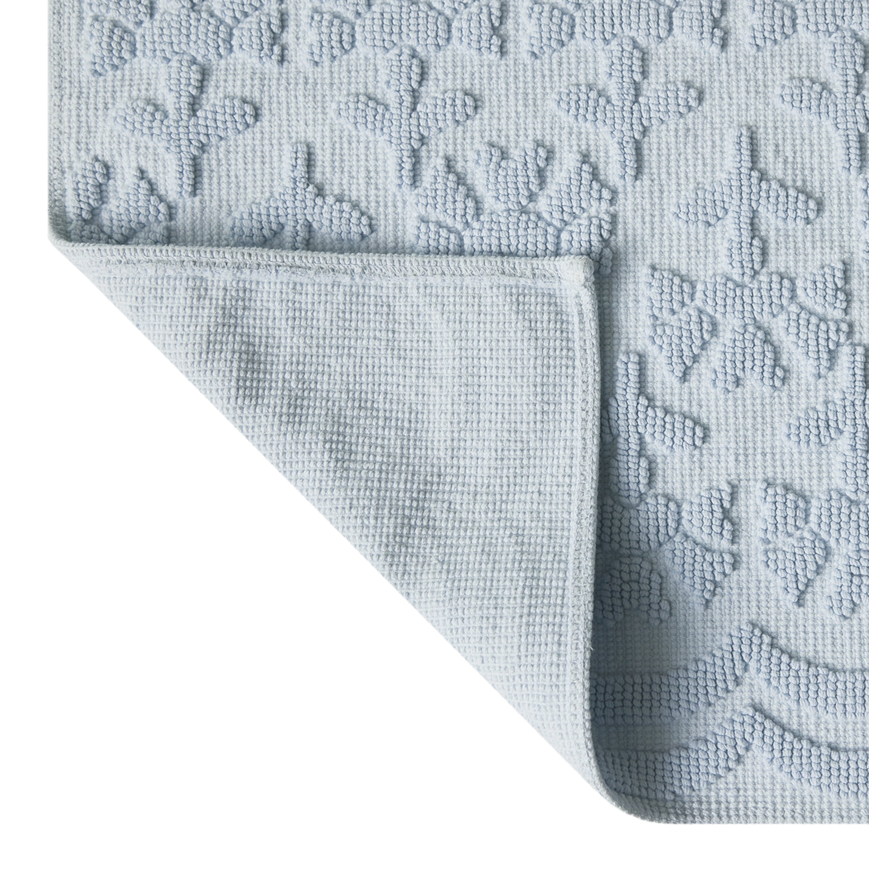 Beautiful Floral Block Scallop 2 Piece Bath Rug Set by Drew Barrymore, Hydrangea Blue, 17" x 24" & 20" x 30"