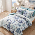 Regency Heights Queen Size Comforter Set with Sheets, 9-Piece Floral Textured Print Bed in a Bag Queen, Blue Bedding Comforter Set with Bed Sheets and Side Pocket