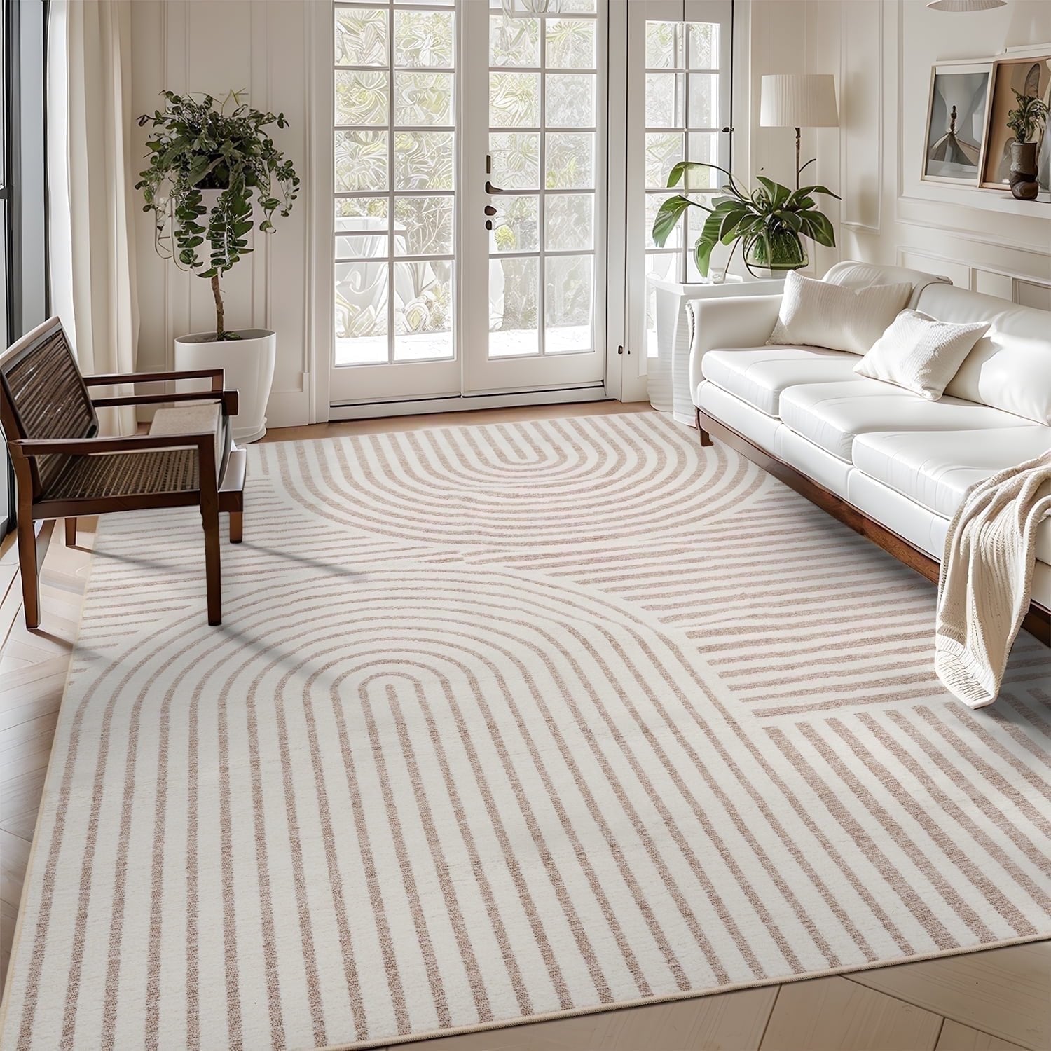 VUNATE 8'x10' Area Rugs for Living Room Jacquard Textured Modern Rugs Soft Geometric Rug for Bedroom Mid Century Washable Rug Non-Slip Bohemian Carpet Perfect for Dining Room Office Beige