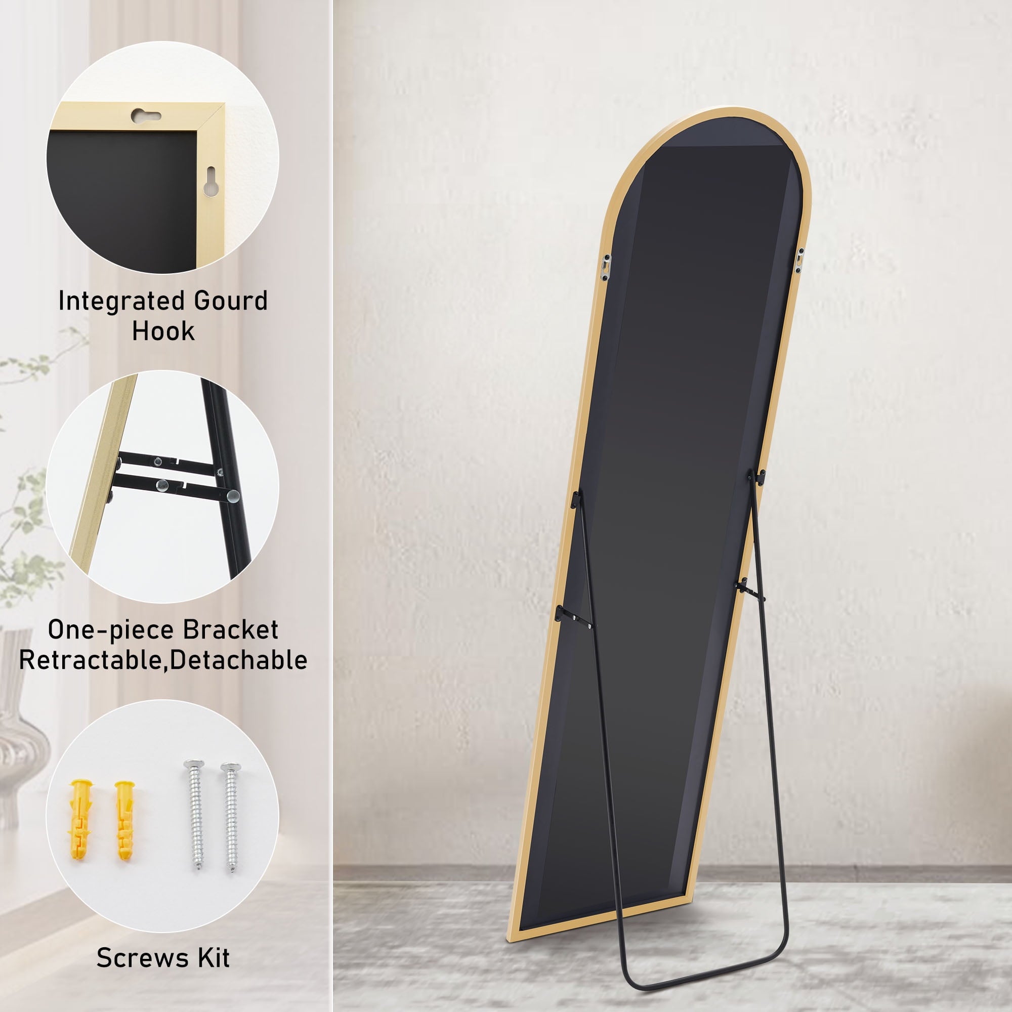 CONCETTA 59"x16" Arched Full Length Mirror, Full Body Standing Mirror Floor Mirrors, Gold