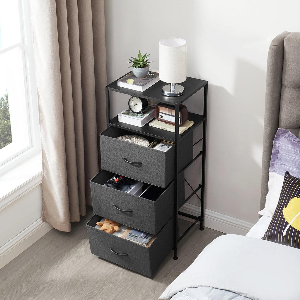 Mainstays 3 Drawer Fabric Nightstand with USB, Grey