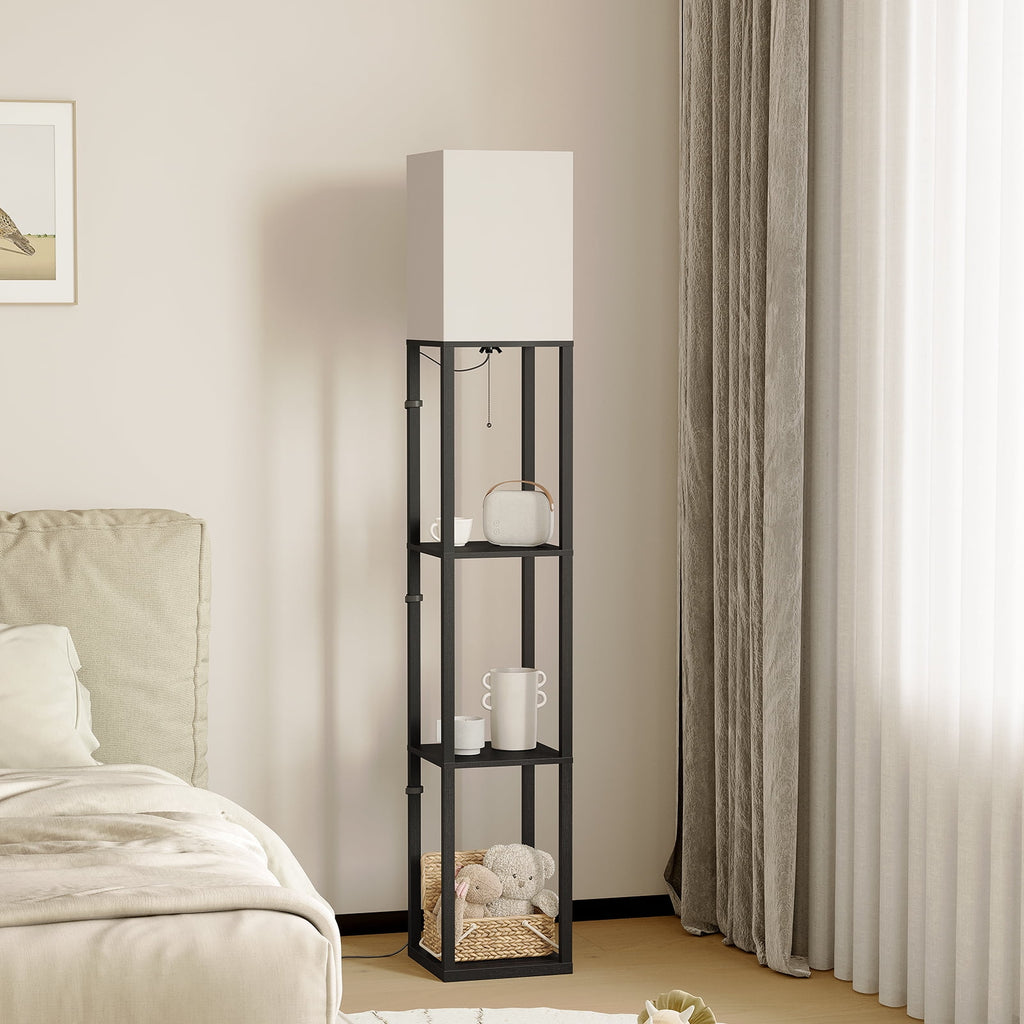 SUNMORY 63'' Floor Lamps with Shelves, Home Standing  Lamp, Include 1000 Lumens Lighting Bulbs, Shelf Floor Lamp, Black Floor Lamps for Living Room, Bedroom, Lamp with Storage Dustproof, UL Certified