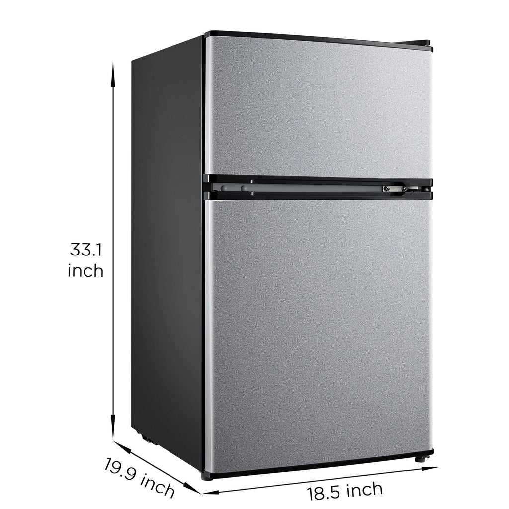 Mainstays 3.2 Cu Ft 2-Door Compact Refrigerator with Freezer, Stainless Steel, Mini Fridge for Dorm, Apartment & Office