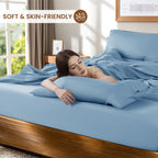 Baauye 100% Cotton Sheet Set, 1000 Thread Count Durable 4-Piece Bed Sheets with 16" Deep Pocket, King, Lake Blue