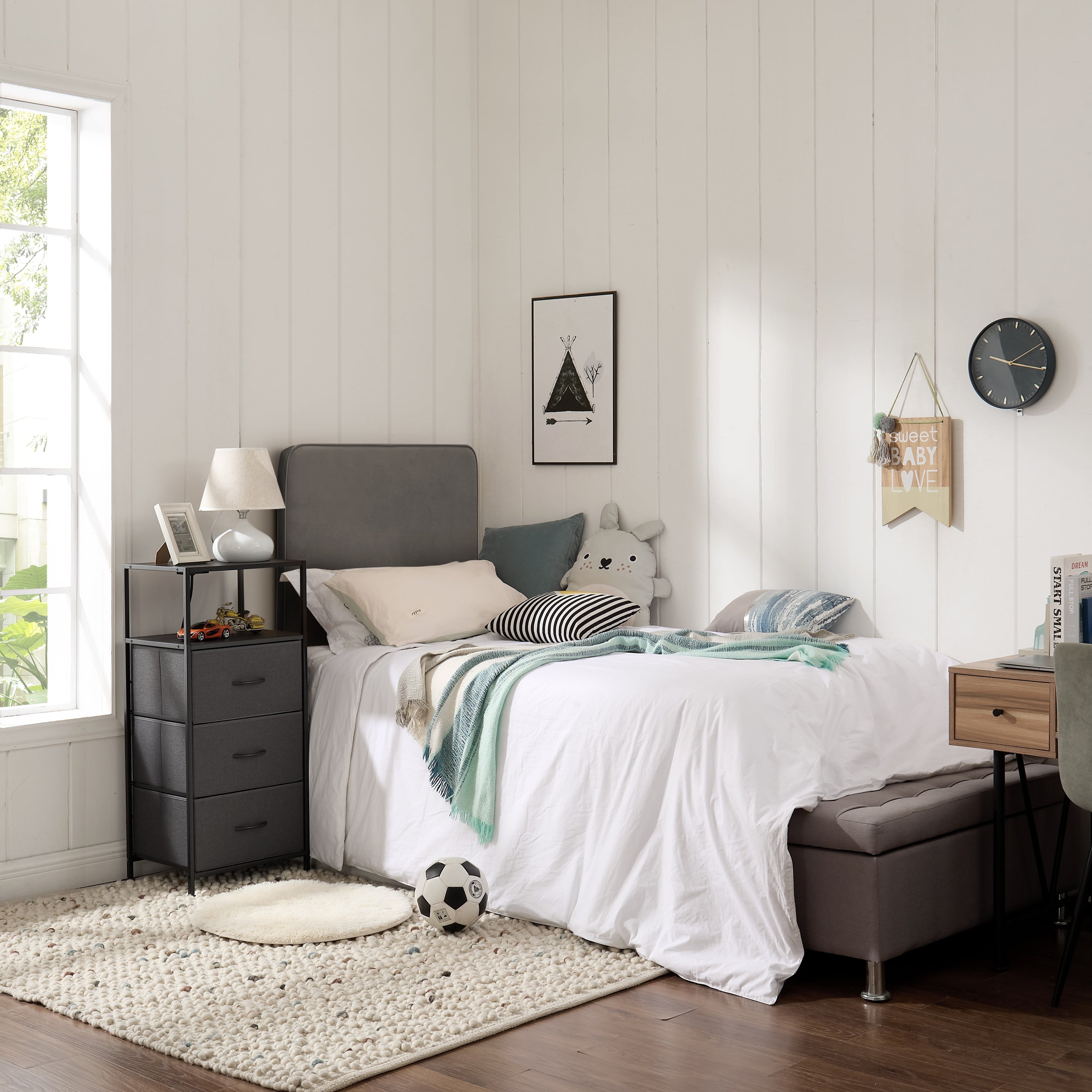 Mainstays 3 Drawer Fabric Nightstand with USB, Grey