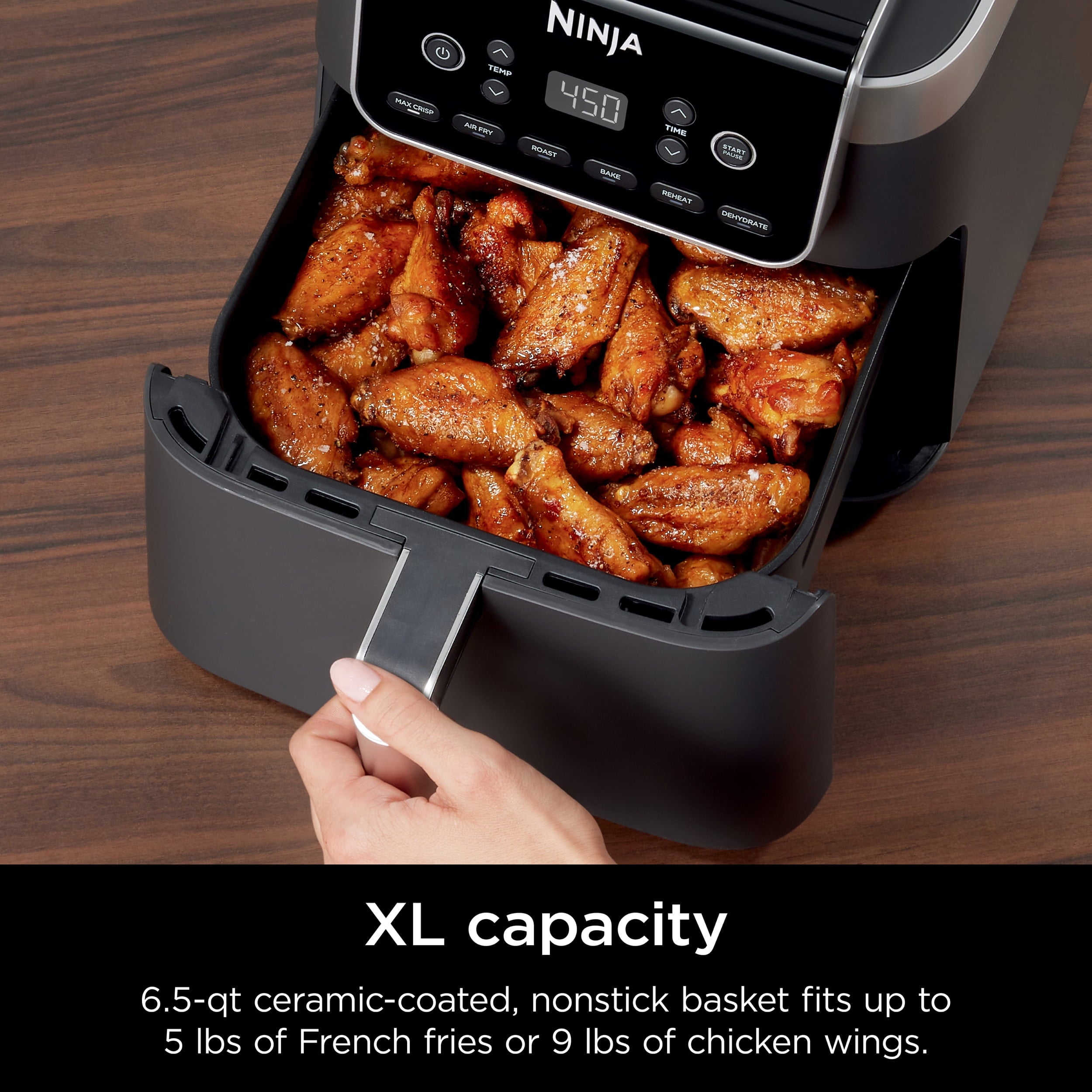 Ninja, Air Fryer, Pro XL 6-in-1 1750 Watts 6.5 Quart Max Crisp Technology Nonstick Basket AF181, Digital Display, Non-Stick, Removable Basket, Automatic Shut-Off, Black