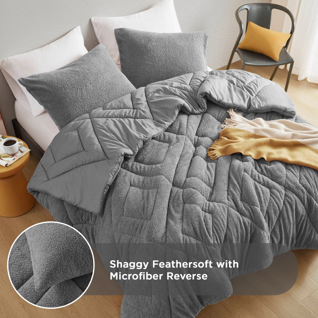 Regency Heights Twin/Twin XL Quilted Plush Comforter Set, 2-Piece Reversible Feather-Soft Dorm Bedding Sets, Textured Sherpa Comforter Bed Set for All Season, Gray