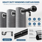 Single Curtain Rods for Windows 32 to 120 inch, Adjustable Window Curtain Rod, Window Curtain Rod with Ball Finials, 1 inch Diameter Decorative Curtain Rod Set, Modern Decorative Drapery Rods