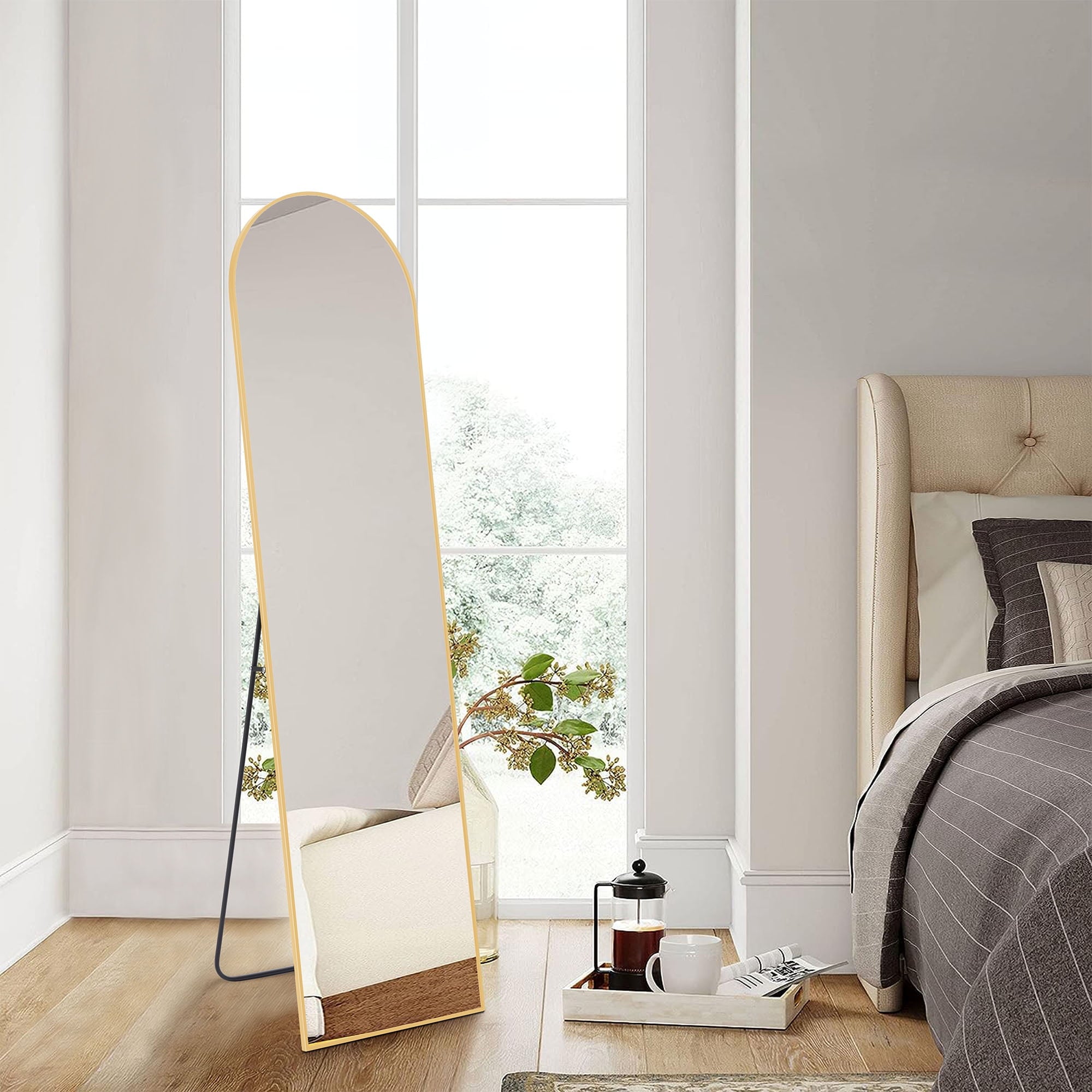 CONCETTA 59"x16" Arched Full Length Mirror, Full Body Standing Mirror Floor Mirrors, Gold