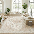 CHITOOMA 8'x10' Boho Area Rugs for Living Room, Machine Washable Floral Area Rug with Non-Slip Backing, Stain Resistant Non-Shed Carpet for Bedroom, Dining Room, Dorm, Office