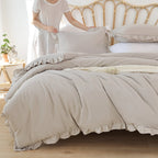 SPRINDAY Queen Comforter Set For Adult, 3 Piece Ruffle Oatmeal Comforter Sets All Season