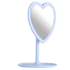 Mainstays 11.26" Tall Light Blue Plastic Frame Tabletop Heart Shaped LED Lighted Mirror with Trinket Tray
