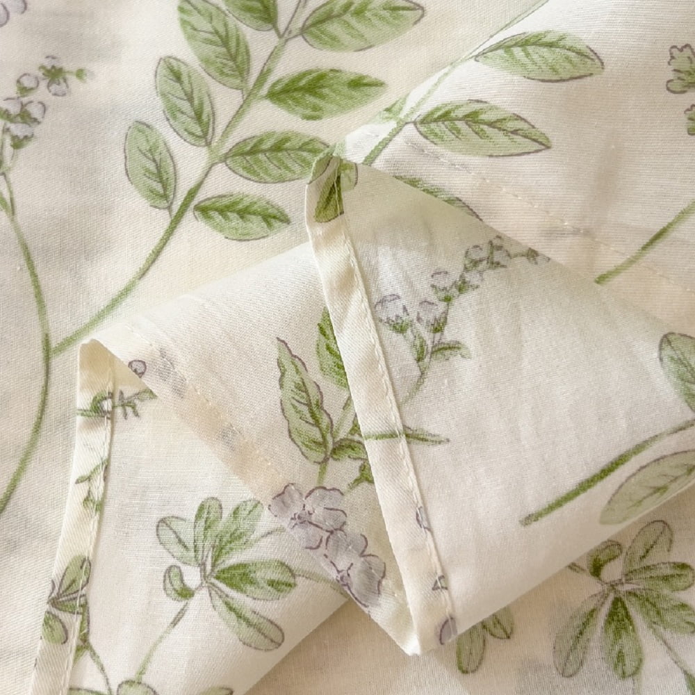 Floral Duvet Cover Queen Size 100% Cotton Reversible Green Botanical Leaf Printd on White Comforter Cover 3 Pieces Soft Breathable Spring Cottagecore Bedding Set with Zipper Closure
