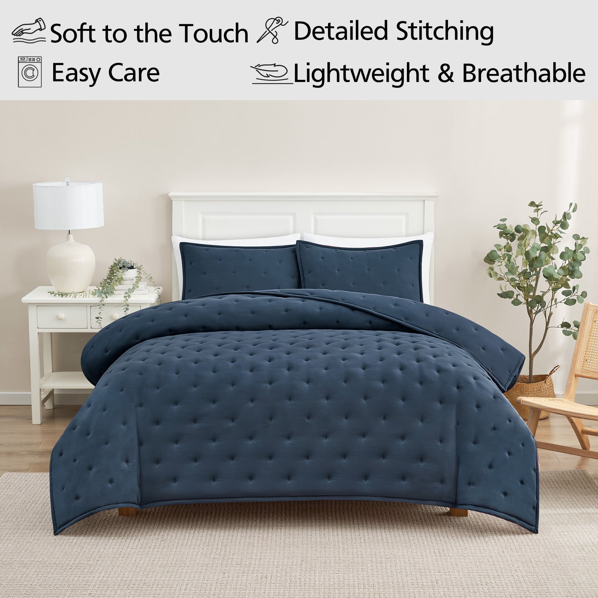 Mainstays Full/Queen Comforter Set, All-Season, 3-Piece, Navy