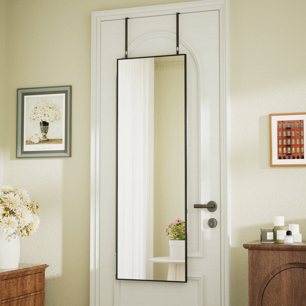 BEAUTYPEAK 48"x 14" Full Length Door Mirror Hanging Wall-Mounted Mirrors, Black