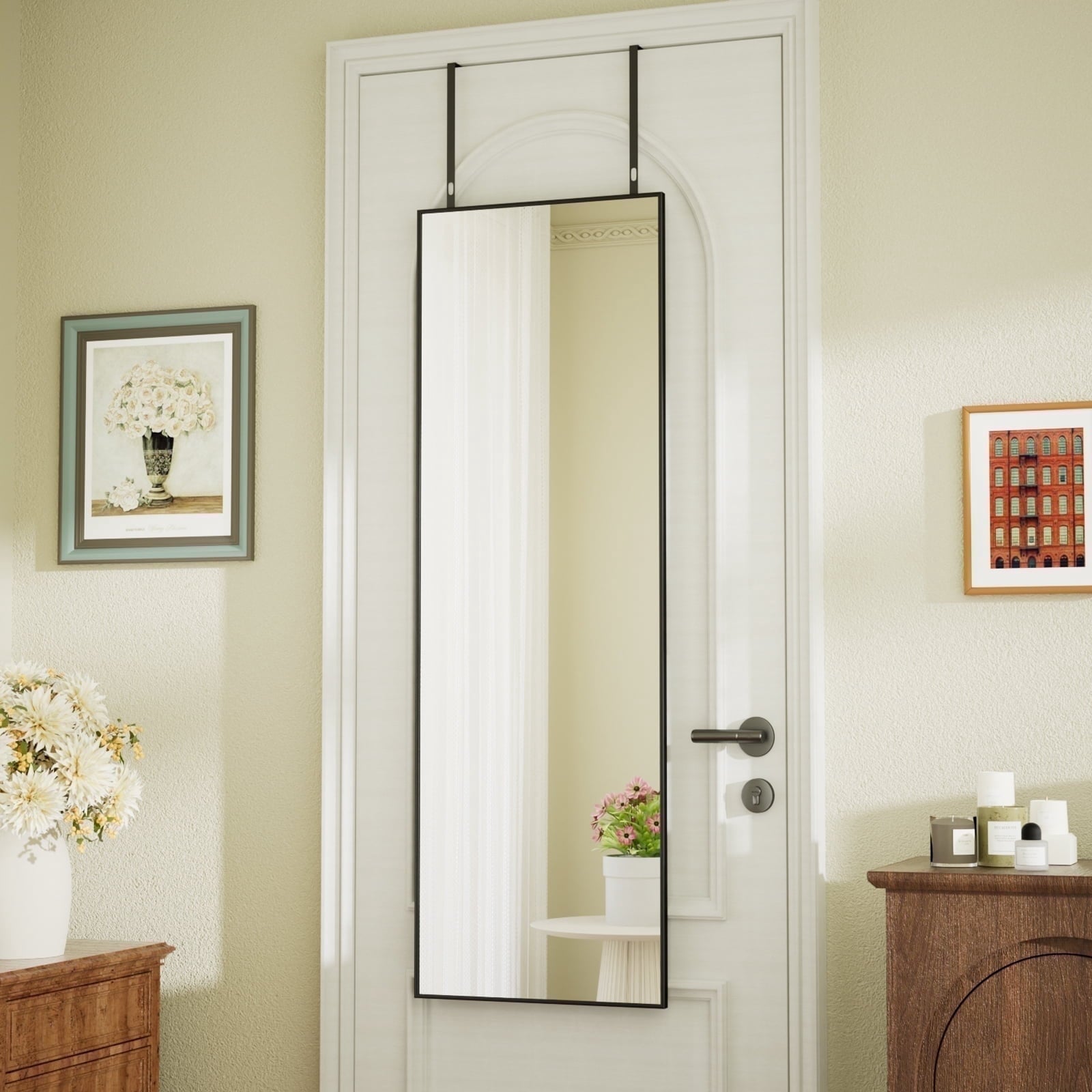 BEAUTYPEAK 48"x 14" Full Length Door Mirror Hanging Wall-Mounted Mirrors, Black