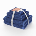 Beautiful by Drew Barrymore 6-Piece Textured Bath Towel Set, Soft 100% Cotton, Smokey Blue