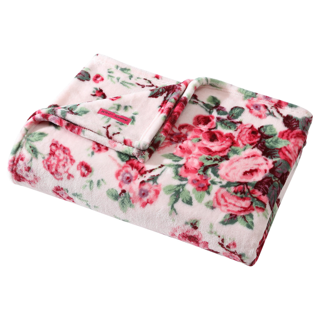 Betsey Johnson Vintage Floral Light Pink & Pink Full/Queen Bed Blanket, Soft Cozy Bedroom Blanket, Machine Washable