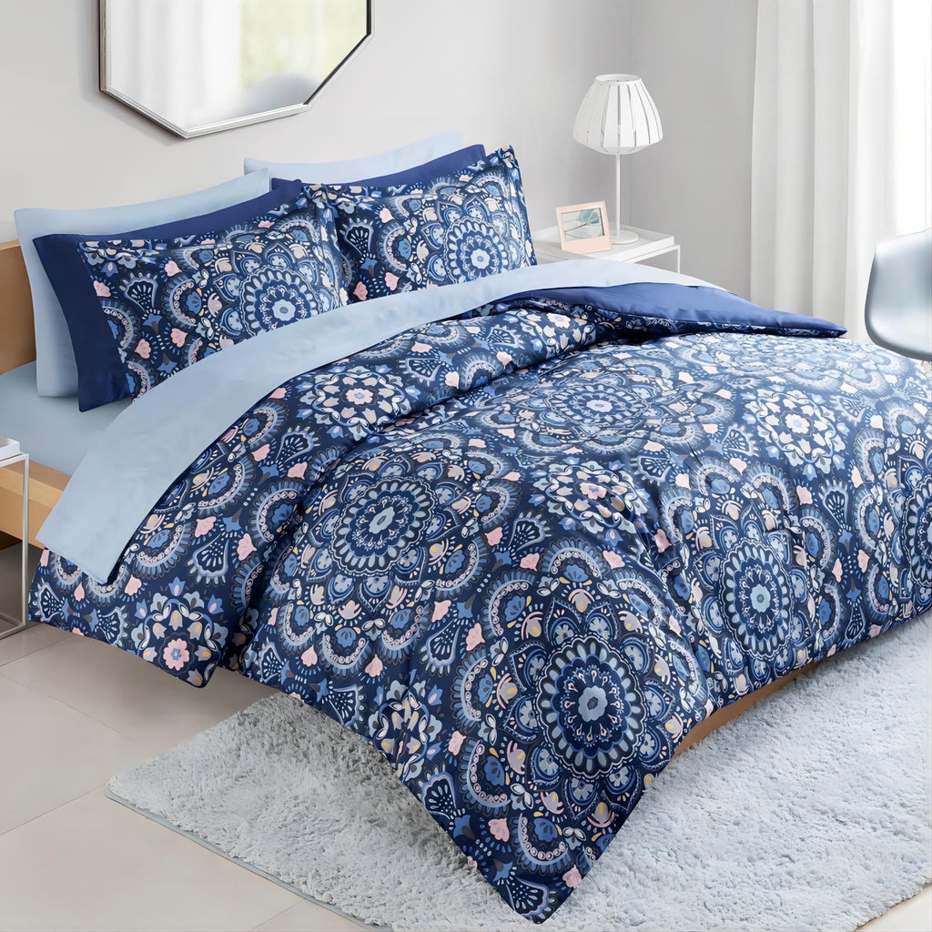 Regency Heights Queen Size Comforter Set, 9-Piece Bed in a Bag Queen, Navy Blue Bedding Comforter Set with Comforter, Flat Sheets, Fitted Sheets with Side Pockets