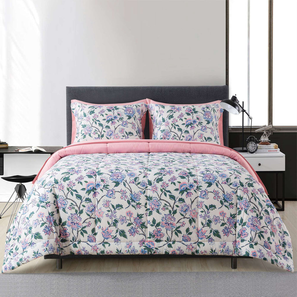 Mainstays 7-Piece Reversible Bed in a Bag with Laundry Tote, Purple Floral, Queen