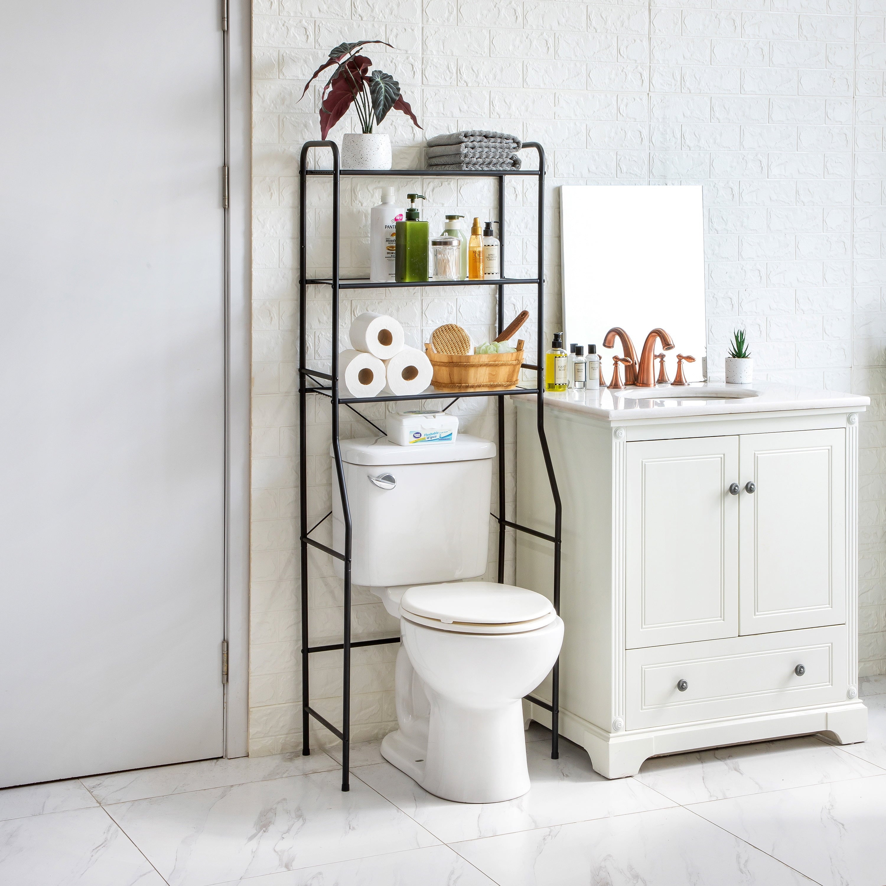 Mainstays Over-the-Toilet Steel Storage Unit with 3 Shelves and Liners, Matte Black