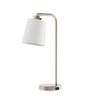 Better Homes & Gardens Modern Desk Lamp with Outlet, Brushed Nickel Base & Fabric Shade, 18.26 Inches