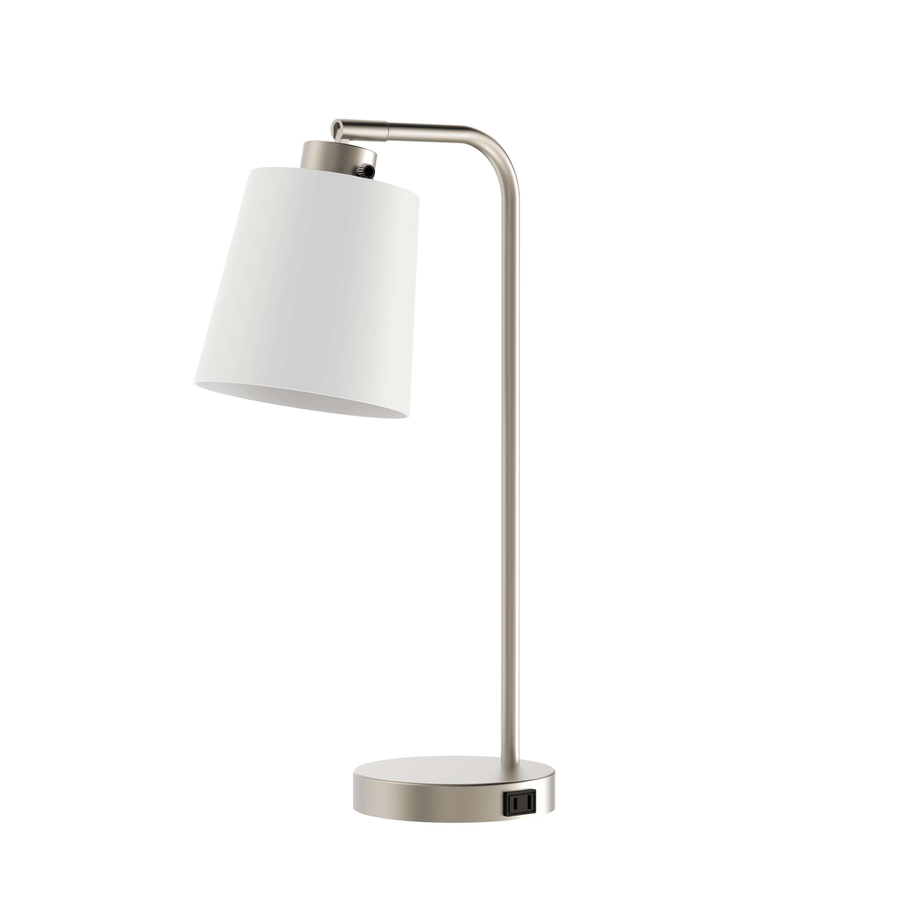 Better Homes & Gardens Modern Desk Lamp with Outlet, Brushed Nickel Base & Fabric Shade, 18.26 Inches