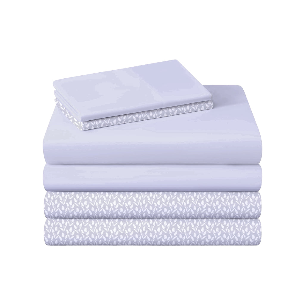 Campus Comforts by New Sega Home 2-Pack Microfiber Sheet Set, One Print, One Solid, Flora, Lilac, Twin-XL