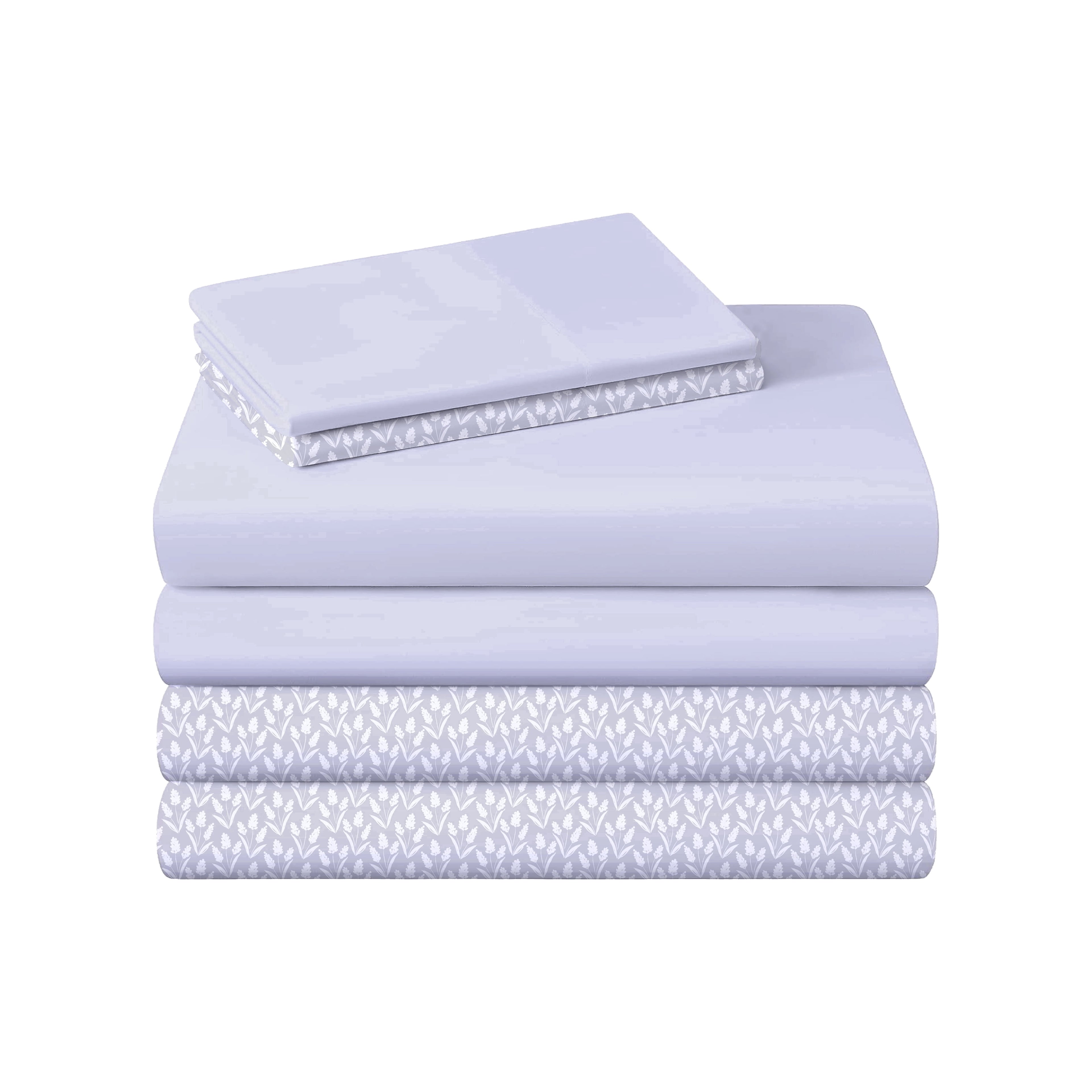 Campus Comforts by New Sega Home 2-Pack Microfiber Sheet Set, One Print, One Solid, Flora, Lilac, Twin-XL