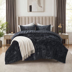 Regency Heights Full/Queen Cozy Velvet Comforter Sets, Luxury 3-Piece All-Season Bedding, Bed Set with Shams，Black