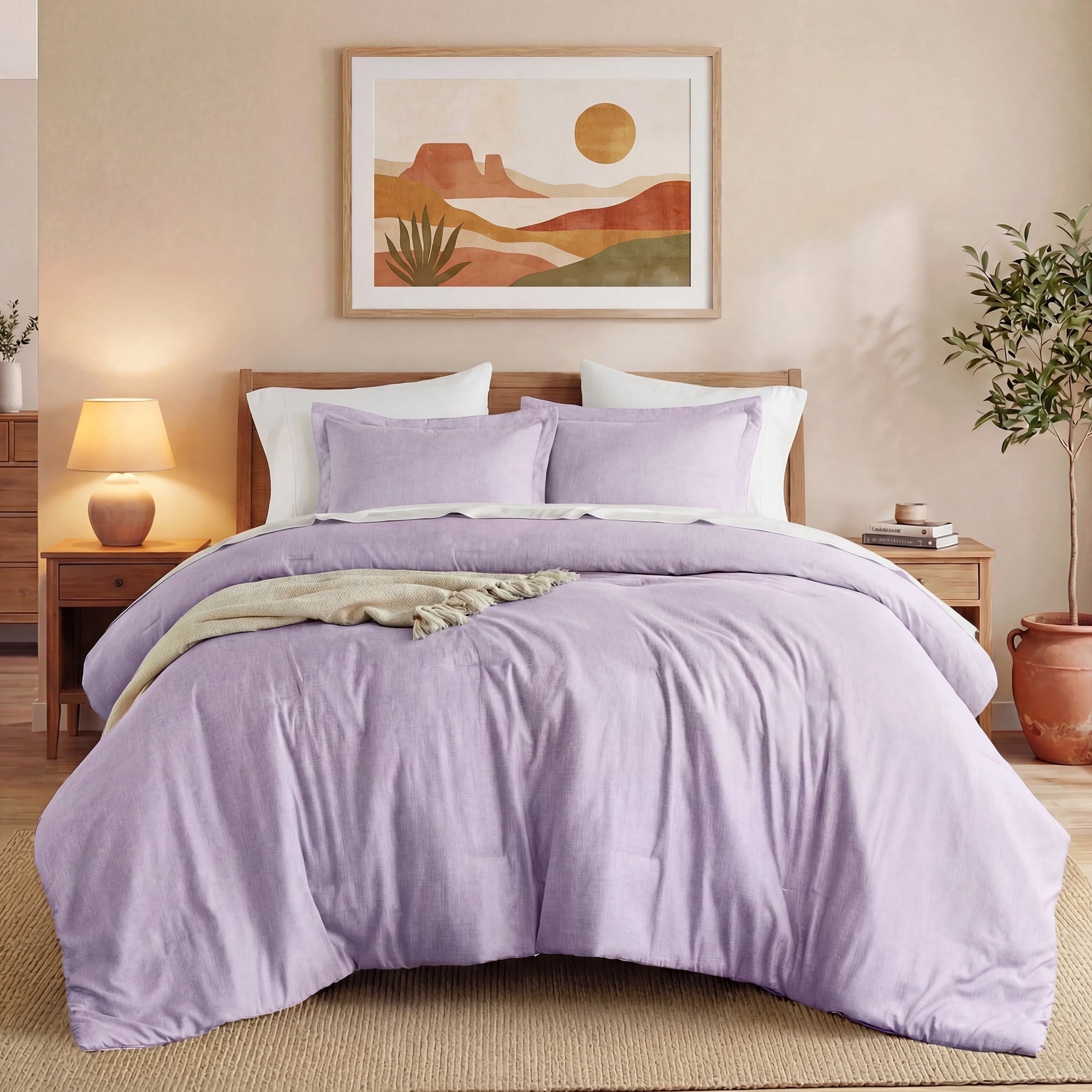 Regency Heights King/Cal King Comforter Sets, Reversible 3 Piece Extra Soft Bedding Set, Chambray Print Purple Comforter Bed Set with Pillow Shams