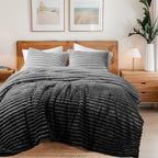 Regency Heights King/Cal King Fluffy Ribbed Plush Comforter Set 3-Piece Bedding Set Grey Ombre