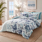 Regency Heights Queen Size Comforter Set with Sheets, 9-Piece Floral Textured Print Bed in a Bag Queen, Blue Bedding Comforter Set with Bed Sheets and Side Pocket