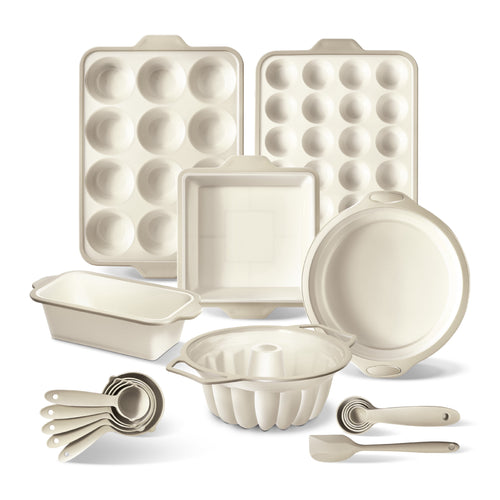 COOK WITH COLOR 17-Pc Silicone Baking Set, Non Stick Baking Pan Set with Sturdy Metal Frame, Taupe
