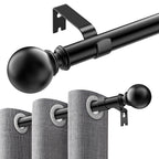 Single Curtain Rods for Windows 32 to 120 inch, Adjustable Window Curtain Rod, Window Curtain Rod with Ball Finials, 1 inch Diameter Decorative Curtain Rod Set, Modern Decorative Drapery Rods