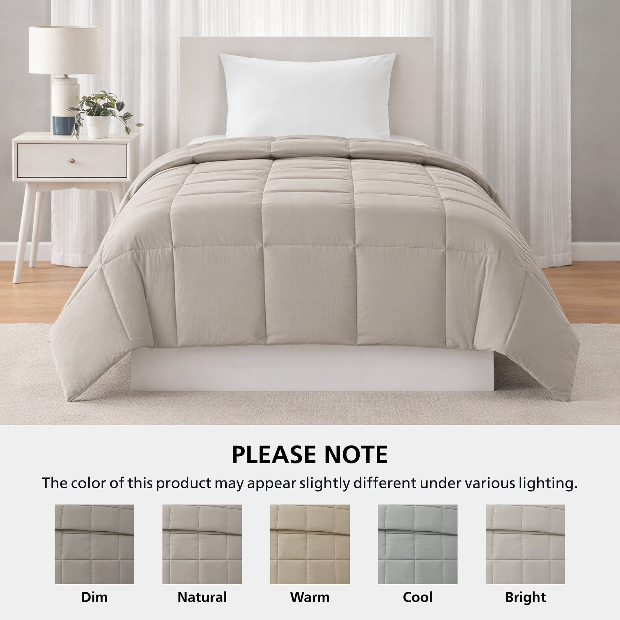 Mainstays Twin/Twin XL Comforter, Down Alternative, All-Season, Stone
