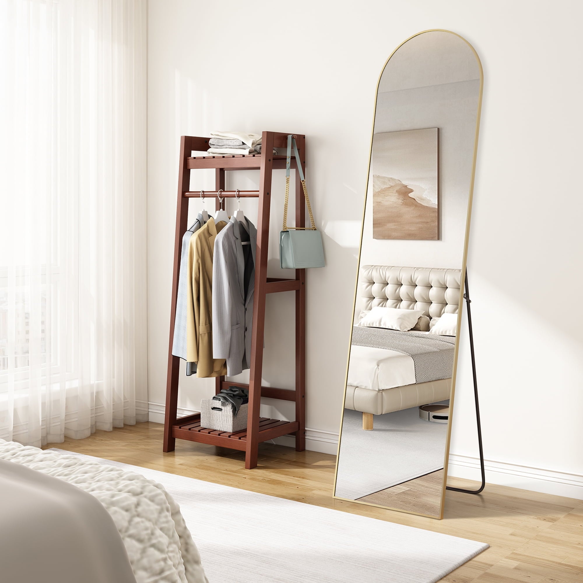 CONCETTA 59"x16" Arched Full Length Mirror, Full Body Standing Mirror Floor Mirrors, Gold