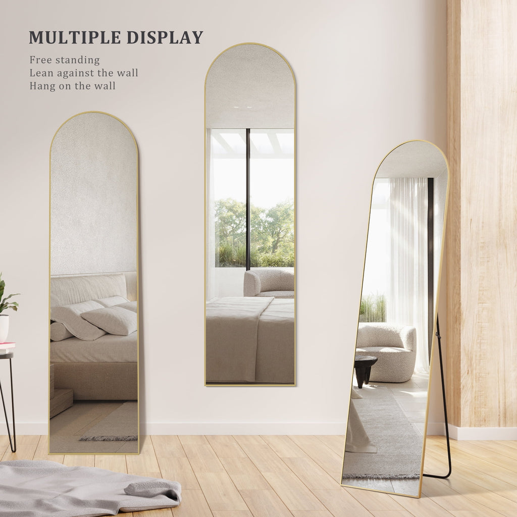 CONCETTA 59"x16" Arched Full Length Mirror, Full Body Standing Mirror Floor Mirrors, Gold