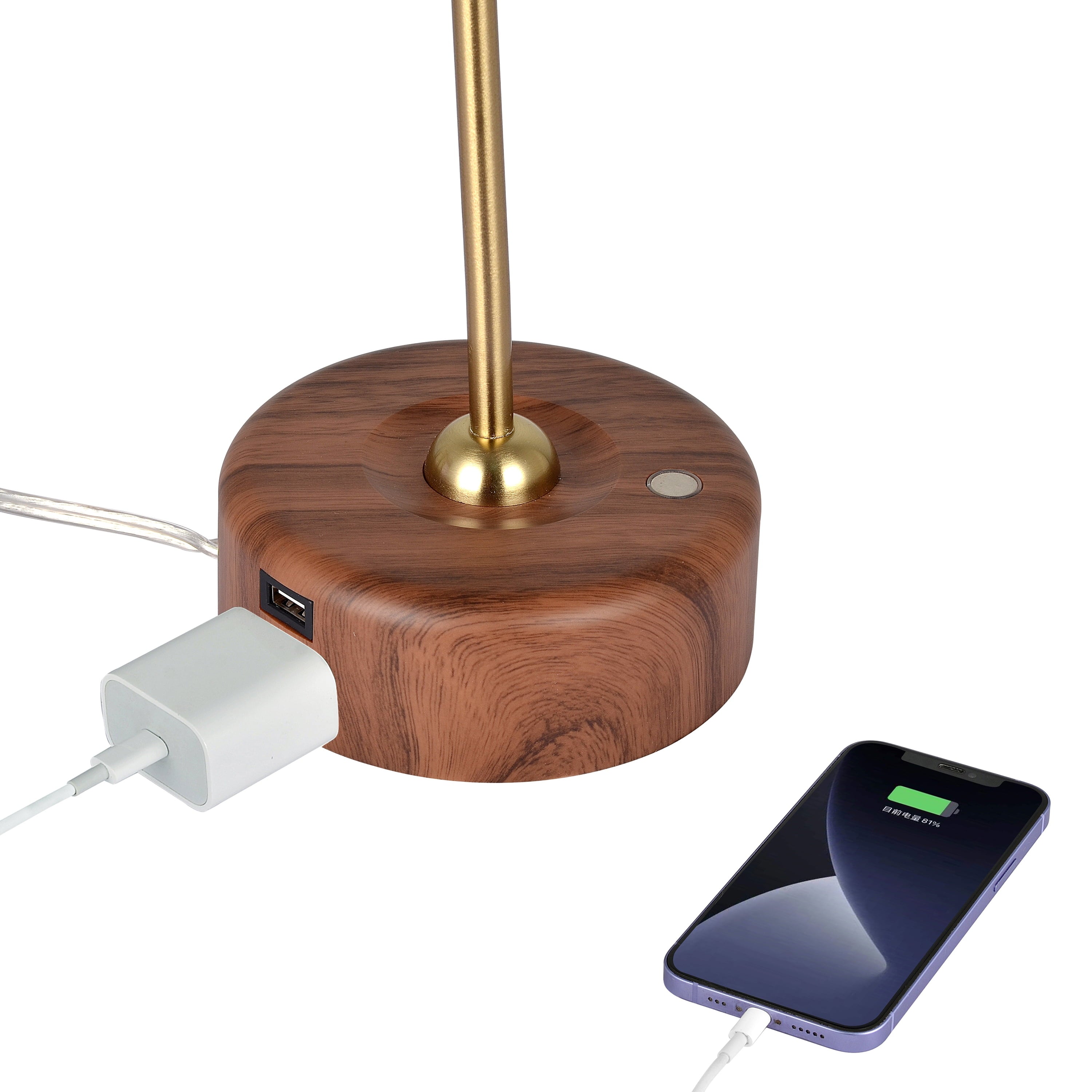 Better Homes & Gardens Modern LED Desk Lamp with Wood Grain Finish, USB & AC Outlet